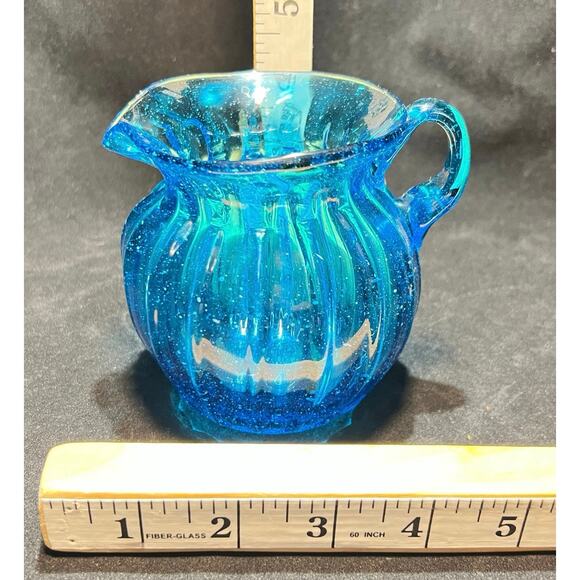 Hand Blown Creamer Pitcher Copper Blue, 4 in. - Picture 6 of 6